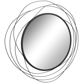 HOMCOM 25.6" Circle Mirror for Wall, Modern Metal Wall Art for Living Room, Bedroom and Dining Room, Black