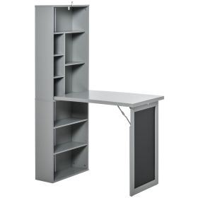 HOMCOM Wall Mounted Table Foldable Desk With Blackboard And Side Shelf, Multi-Function Computer Office Workstation, Gray