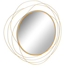 HOMCOM 25.6" Circle Mirror for Wall, Modern Metal Wall Art for Living Room, Bedroom and Dining Room, Gold