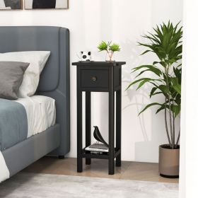 2 Tier Slim Nightstand Bedside Table with Drawer Shelf
