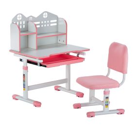 VEVOR Kids Study Chair and Desk Set, Study Desk and Chair for Kids with Bookshelf and Storage Drawer, Adjustable Height Kids Study Desk with Chai