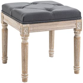 HOMCOM 15.75" Vintage Ottoman, Tufted Foot Stool with Upholstered Seat, Rustic Wood Legs for Bedroom, Living Room, Grey
