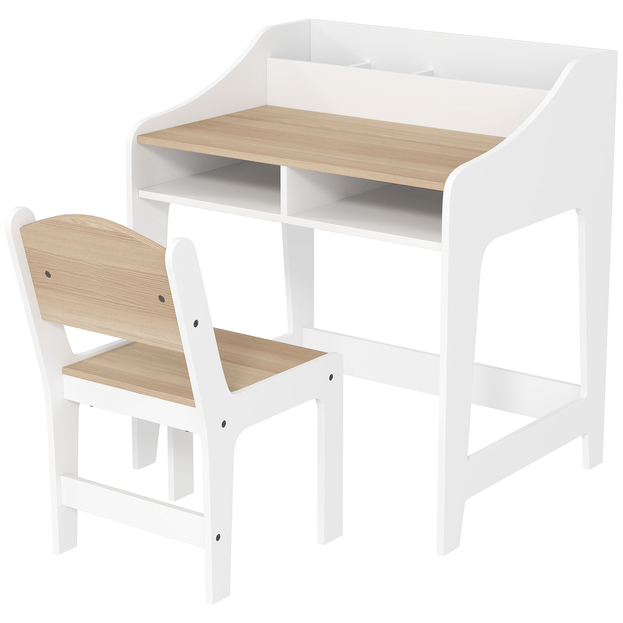 Qaba Kids Desk and Chair Set with Storage and Shelves, for Bedroom ...