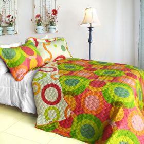 [Colorful Doughnut] Cotton 3PC Floral Vermicelli-Quilted Patchwork Quilt Set (King Size)