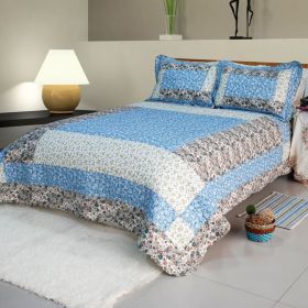 [Midsummer Dream] Cotton 3PC Floral Vermicelli-Quilted Patchwork Quilt Set (King Size)