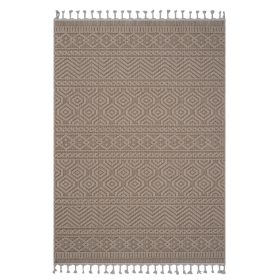 5X7 Mocha /Geometric Indoor/Outdoor Area Rug