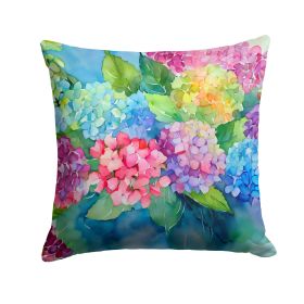 Hydrangeas in Watercolor Throw Pillow Machine Washable, Indoor Outdoor Decorative Pillow for Couch, Bed or Patio, 18Hx18W