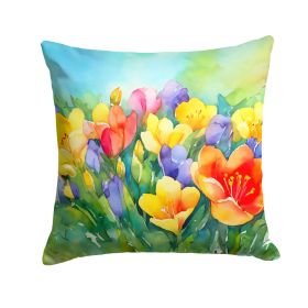 Freesias in Watercolor Throw Pillow Machine Washable, Indoor Outdoor Decorative Pillow for Couch, Bed or Patio, 18Hx18W