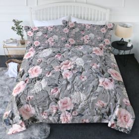 Pink Floral Comforter Set - Vintage Aesthetic Rose Floral Bedding with Botanical Leaf Print Pattern Modern Trendy Flower Bed Set for Teens Girls
