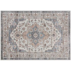HOMCOM 4x6 Area Rug, Vintage Machine Washable Rug, Non-Slip Carpet for Living Room, Bedroom, Dining Room, Brown & Light Blue