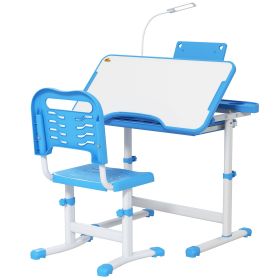 Kids Desk and Chair Set Height Adjustable Student Writing Desk Children School Study Table with Tilt Desktop, Blue