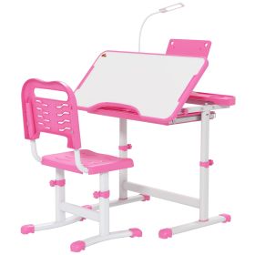 Kids Desk and Chair Set Height Adjustable Student Writing Desk Children School Study Table with Tilt Desktop, Pink