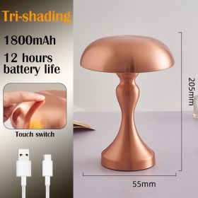 LED Table Lamps Nordic Mushroom Lamp Rechargeable Desktop Lamp Night Lights Touch Dimming Bedside Lamp Restaurant Hotel Bar Home (Emitting Color: B- Rose Gold, Ships From: CN)