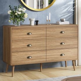 6 Drawer Dresser For Bedroom, Wood Storage Cabinet With Metal Handles, Farmhouse Closet Of Drawers for Living Room (Color: Oak)