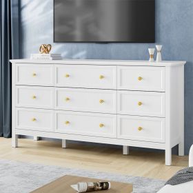 9 Drawer Dresser For Bedroom, Wood Storage Cabinet With Metal Handles, Modern Closet Of Drawers for Living Room (Color: White)