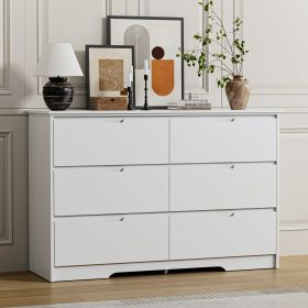 6 Drawer Dresser For Bedroom, Storage Cabinet With Hidden Handles, Modern Closet Of Drawers For Living Room (Color: White)